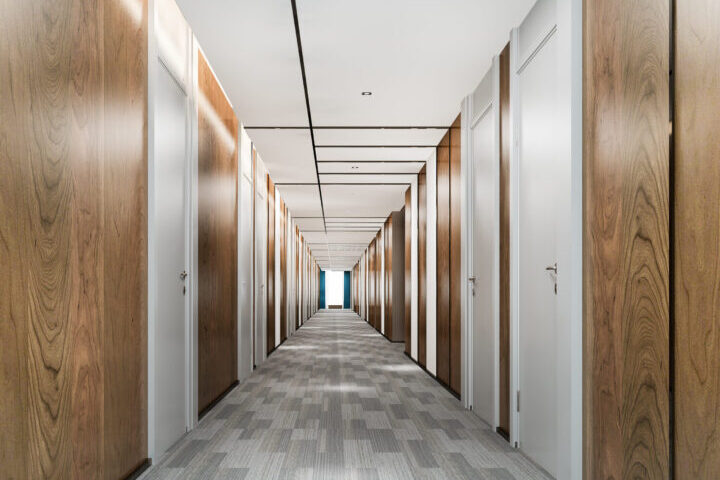 3d rendering modern luxury wood tile hotel corridor scaled e1727585754633